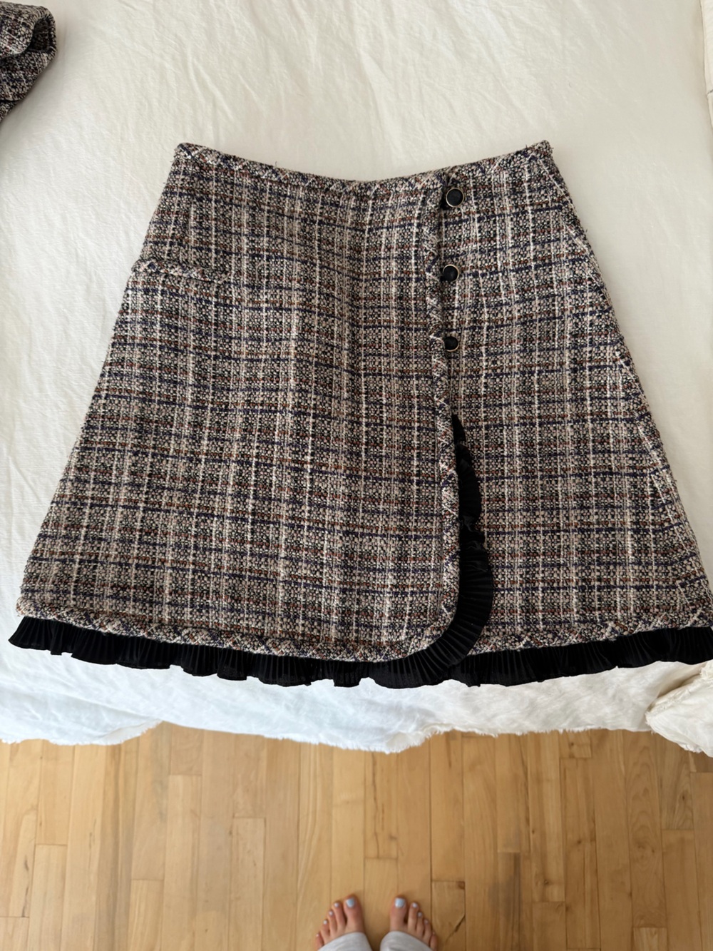 Sandro Multicolor Tweed Skirt with Black Trim Size 2